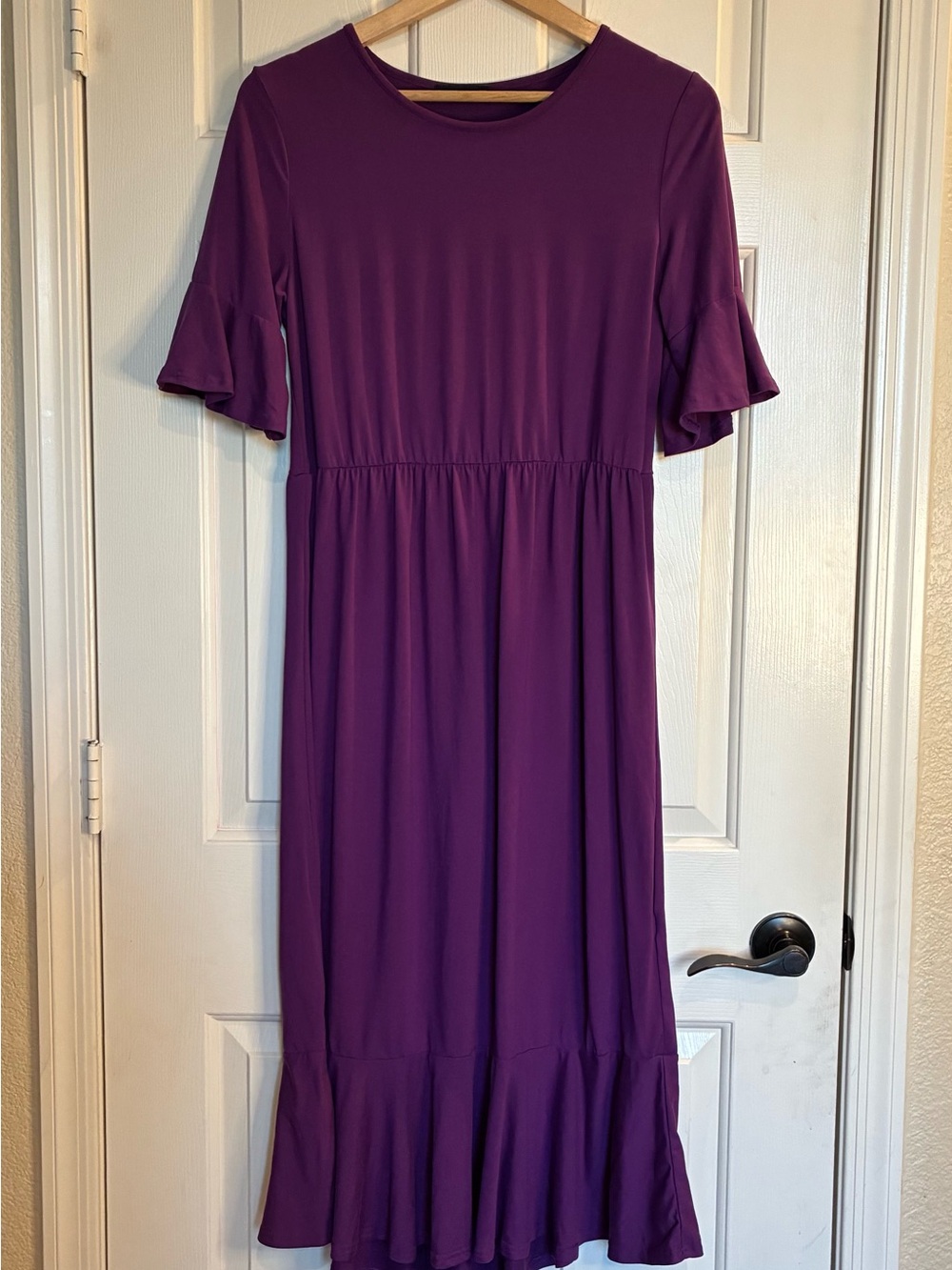 Purple Ruffle-Sleeve Midi Dress - Elegant Everyday Style